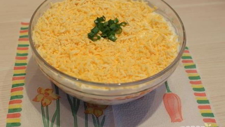 Рецепт мимозы с печенью трески