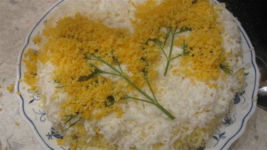 Рецепт салата мимоза с лососем