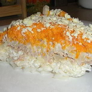 Рецепт Салата Мимоза с сайрой и рисом