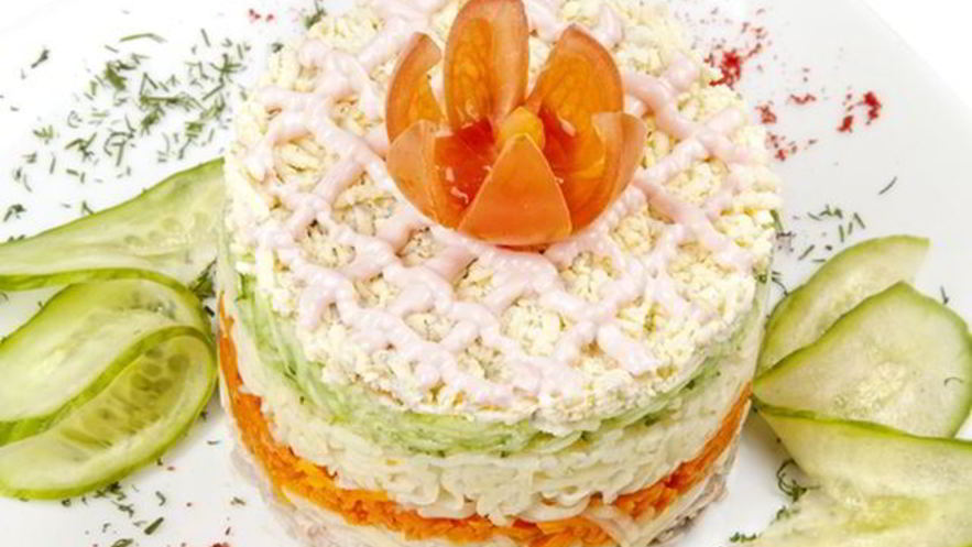 Рецепт салата мимоза со свежим огурцом