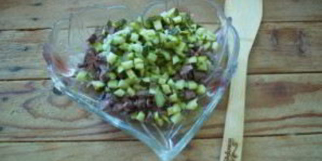 Рецепт салата обжорка с печенью