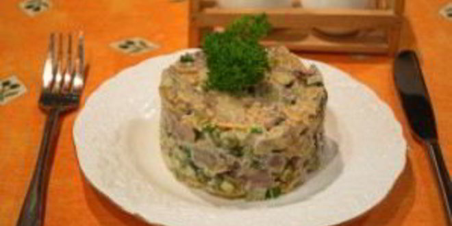 Рецепт салата обжорка с печенью