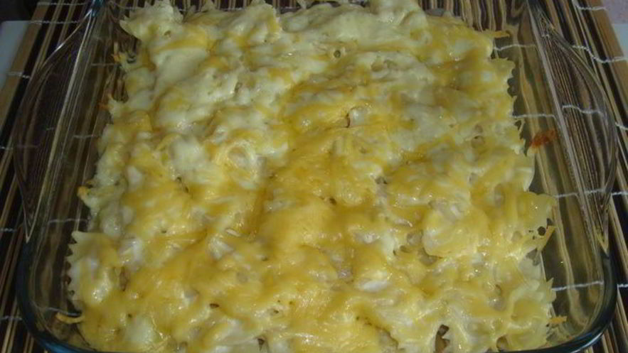 Рецепт грибов в сливочном соусе под шубой из фарфалле