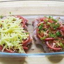 Куриная грудка под шубой из грибов и картофеля