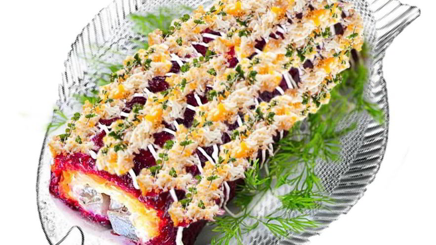 Рецепт рулета сельдь под шубой с маринованным луком