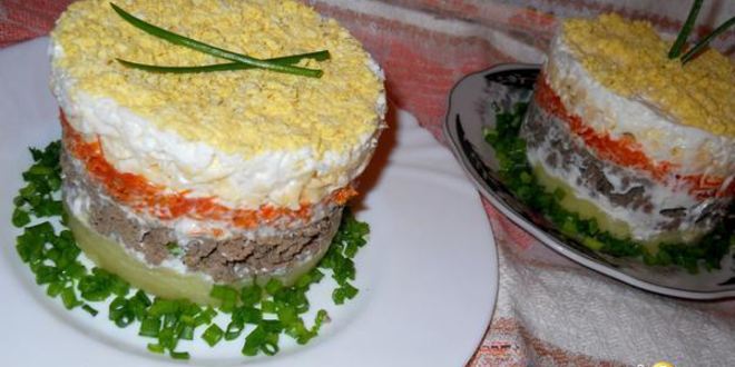 Рецепт салата слоеного печень под шубой