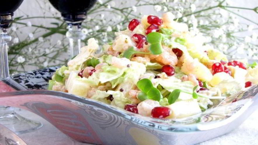 Рецепт салата с капустой и креветками