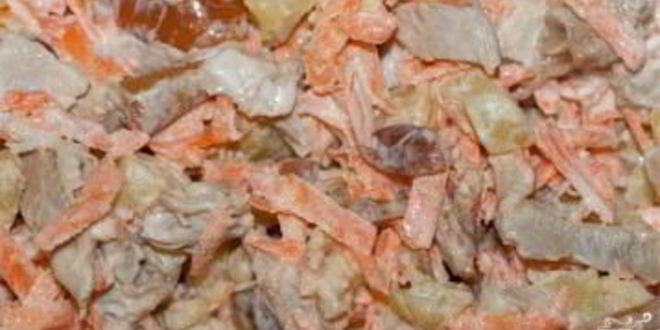 Рецепт салата жар-птица с опятами