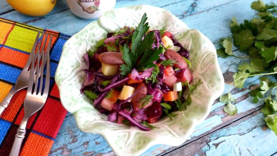 Рецепт винегрета с фасолью и красной капустой