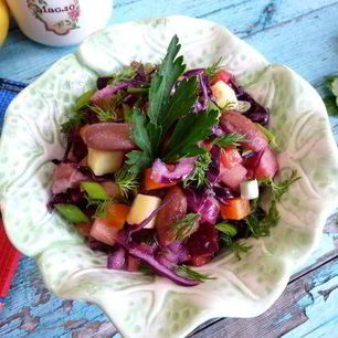 Рецепт Винегрета с фасолью и краснокочанной капустой