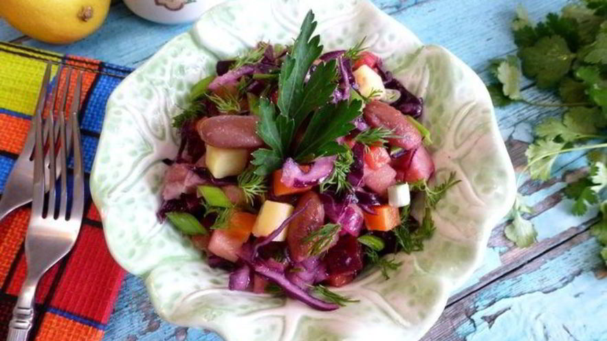 Рецепт винегрета с фасолью и краснокочанной капустой