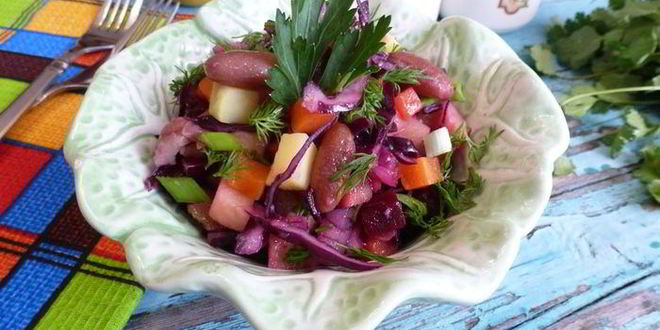 Рецепт винегрета с фасолью и краснокочанной капустой