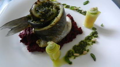 Рецепт Сибаса, запеченого с соусом песто