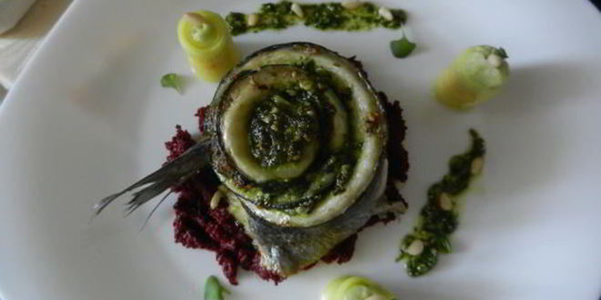 Рецепт сибаса, запеченого с соусом песто