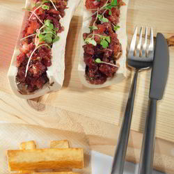 Рецепт Тартара из говядины с тройной картошкой