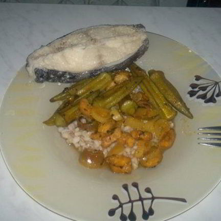 Рецепт Перловки с бамией и бананом