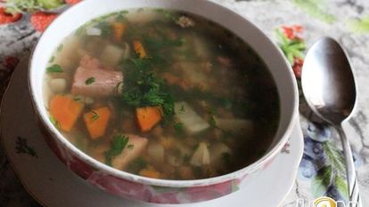 Рецепт Горохова-чечевичного суп с копченостями