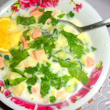 Рецепт Окрошки на кефире с лимоном