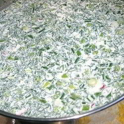 Рецепт Окрошки на курином бульоне с редисом