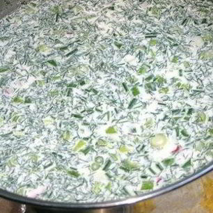 Рецепт Окрошки на курином бульоне с редисом