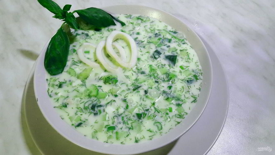 Рецепт окрошки с кальмарами