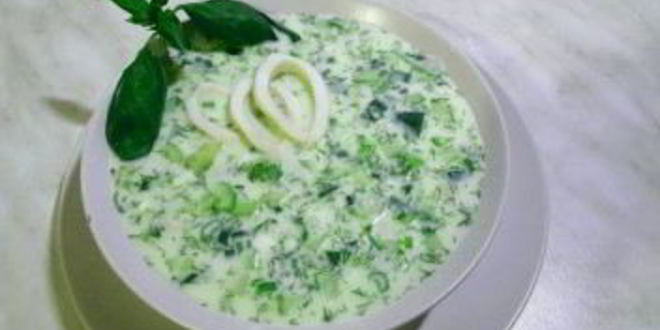 Рецепт окрошки с кальмарами
