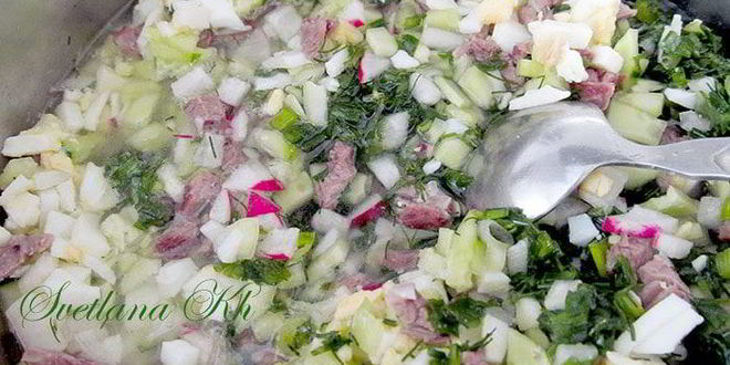 Рецепт окрошки с копченой курицей