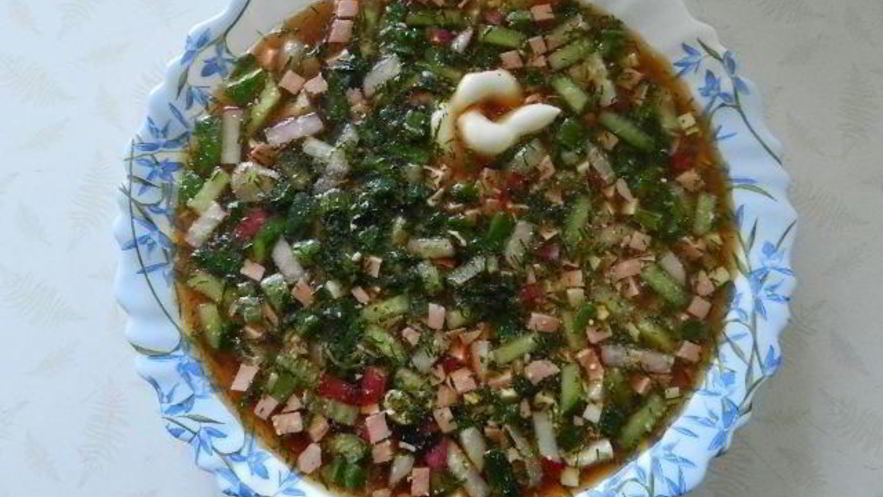 Рецепт окрошки с вареной колбасой на квасе