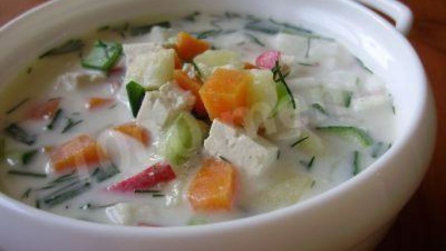 Рецепт вегетарианской окрошки на тофу