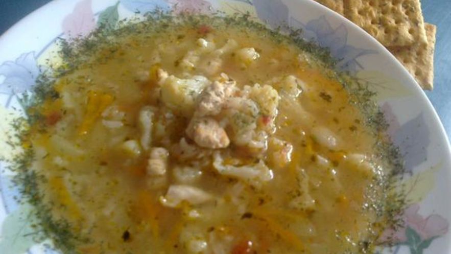 Рецепт овощного супа с рисом и куриным филе