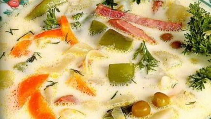 Рецепт овощного супа с ветчиной и сыром