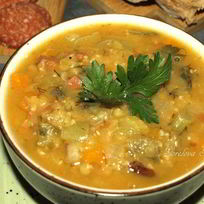 Рецепт Чечевичной похлебки с овощами и пепперони