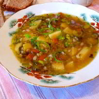 Рецепт Рассольника Ленинградского с мясом перловкой и огурцами