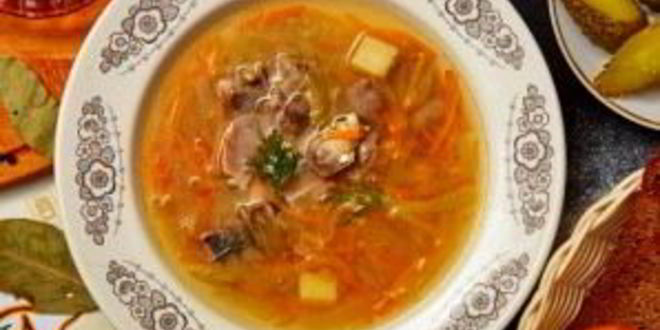 Рецепт рассольника с куриными сердечками