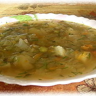 Рецепт Щей Успенских с соленым огурцом и горошком