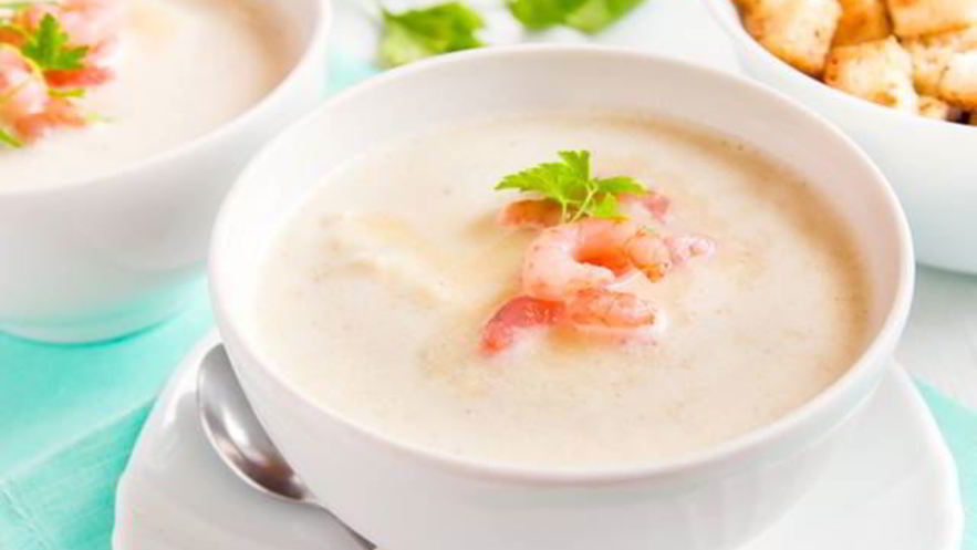Рецепт нежного картофеля суп-пюре с креветками