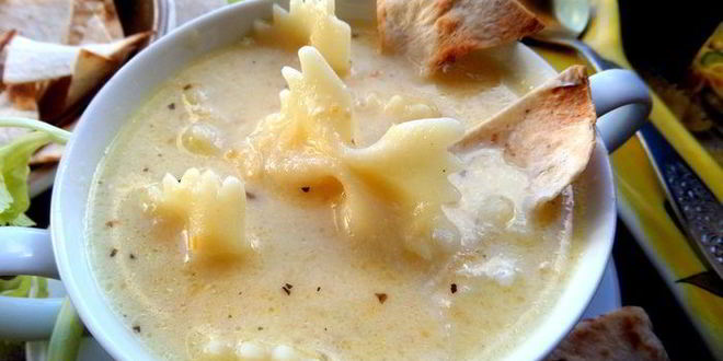 Рецепт сырно-макаронного суп и чипсы из лаваша