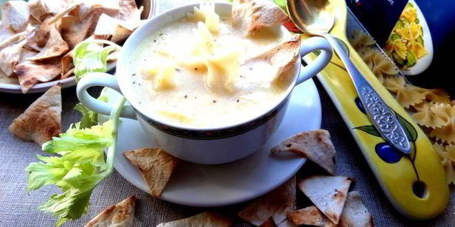 Рецепт сырно-макаронного суп и чипсы из лаваша