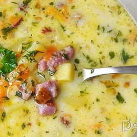 Рецепт Сырного супа с копченостями