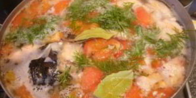 Рецепт ухи из семги с помидорами