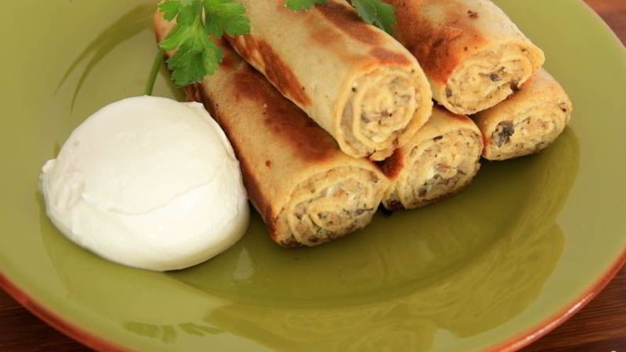 Рецепт блинчиков с мясом и грибами