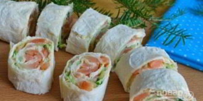 Рецепт лаваша с красной рыбой и огурцом