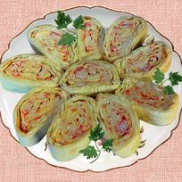 Рецепт Рулетов из лаваша с крабовыми палочками и творогом