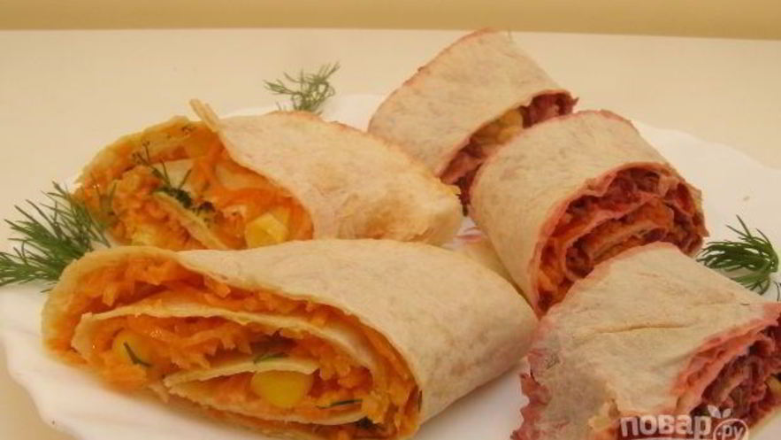 Рецепт рулетов из лаваша с овощными начинками