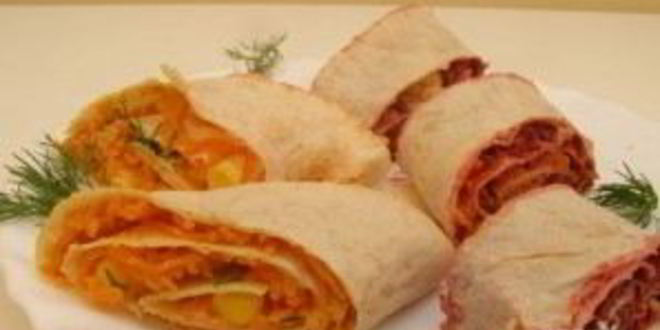 Рецепт рулетов из лаваша с овощными начинками