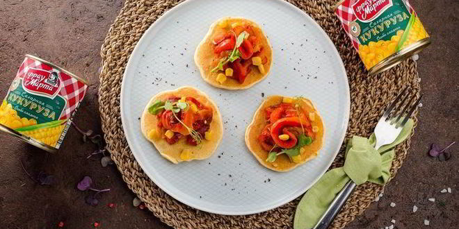 Рецепт оладий с кукурузой и запеченным перцем