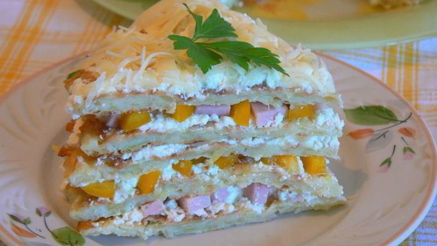 Рецепт закусочного торта из кабачка