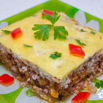 Рецепт Мясной запеканки с гречкой и баклажанами
