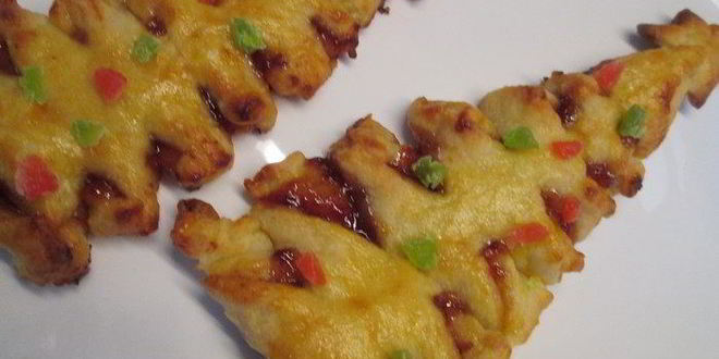 Рецепт елочки с джемом из творожно-слоеного теста