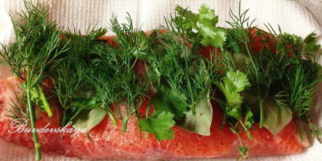 Рецепт слабосоленой семги с пряными травами